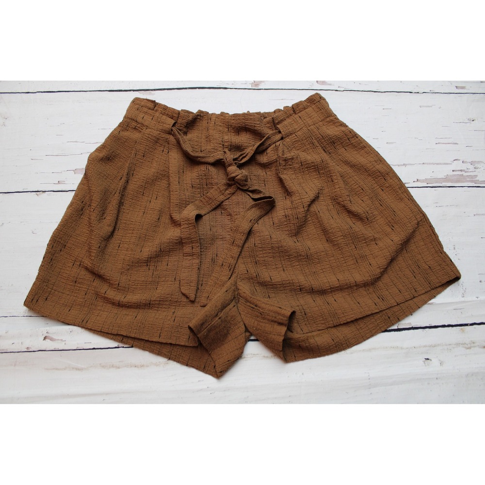 Worthington Brown Textured Paperbag Waist Tie Shorts Size 6 Elastic Pull On